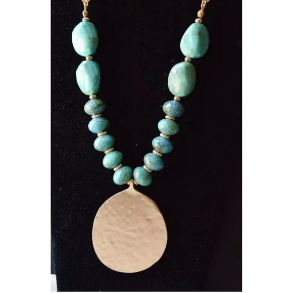 Chico's Turquoise Necklace Bracelet Set Gold Tone Pendant Boho Jewelry - Picture 8 of 8